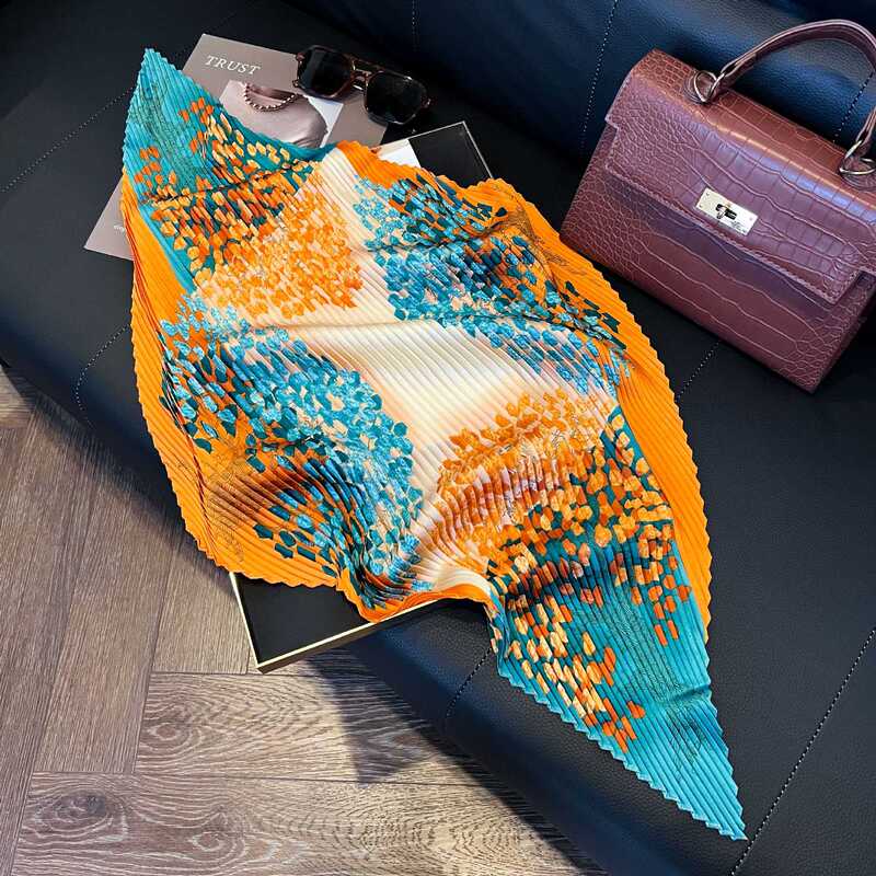 70cm 無地シワ加工シルクスカーフ レディース クロスボーダー 万能ネックスカーフ ショール おしゃれ 通勤 小さめヘアバンド バンダナ|undefined