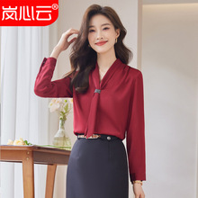 白色衬衣女长袖酒店前台空姐制服韩版美容师工作服蝴蝶结职业衬衣