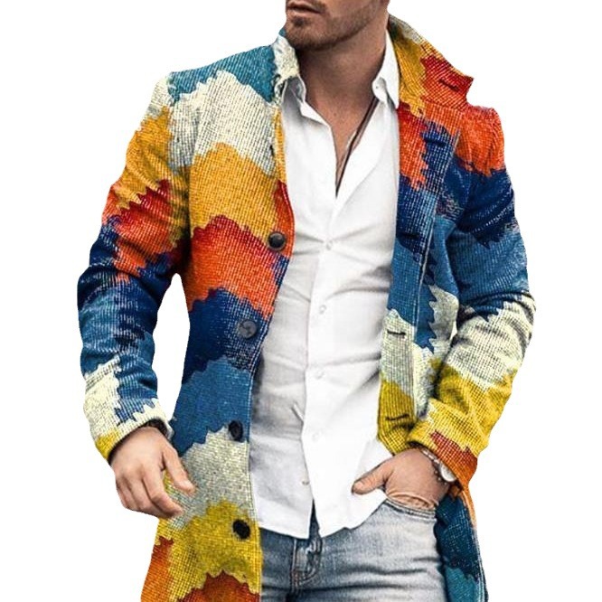 El Comercio exterior europeo y americano 2024 Otoño e Invierno nuevos hombres de lana casual moda solapa de longitud media capa de rayas de los hombres al por mayor