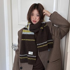 韩系多巴胺拼色针织毛线围巾女冬季加宽加厚软糯保暖防寒情侣围脖