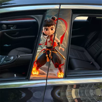 Car center pillar sticker A pillar Nezha 2 clown decorative sticker car window B pillar protective film black Wukong painted Meidu (Body sticker) - nezha-1-1-pair-of-driver-and-co-pilot