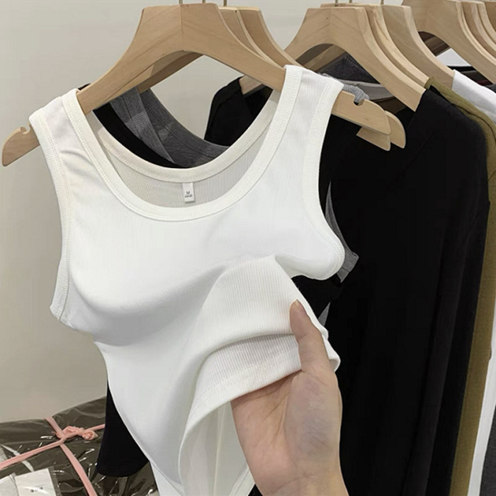 White Threaded Camisole Sports Vest for Women, New Summer Style, Simple Inner Wear, Casual Outer Wear, Sleeveless Top for Women