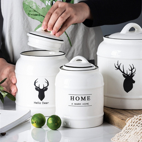 Cross-border Amazon Kitchen Ceramic Sealed Jar Tea Lard Jar Cat and Dog Food Barrel Storage Jar Soft Decoration Ornaments