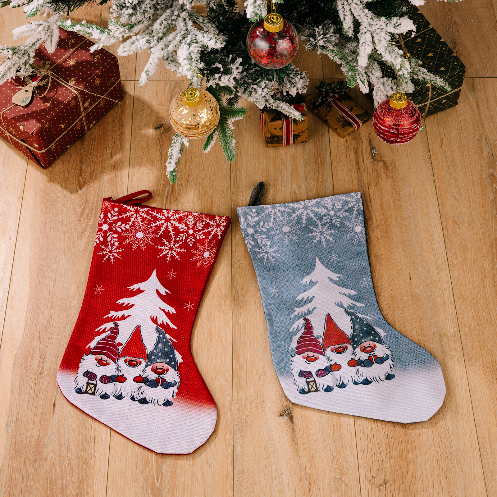 Christmas Decorations Rudolph Printed Christmas Stocking Children Gift with Large Christmas Socks_voghion.com