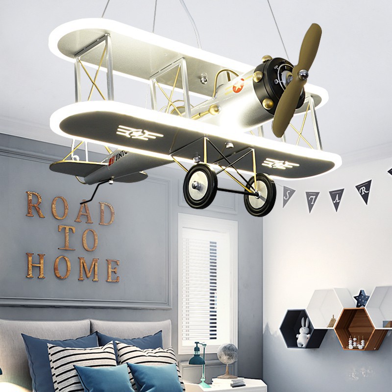 Creativo LED lámpara de aviones para niños niño dormitorio habitación lámpara personalidad inteligente moda simple lámpara de araña de dibujos animados