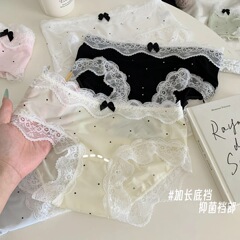アイスシルク水玉模様の女性用下着、シームレスな大きいサイズのレース、拡張された股間、薄い抗菌綿股間ミッドウエストブリーフ、女性用