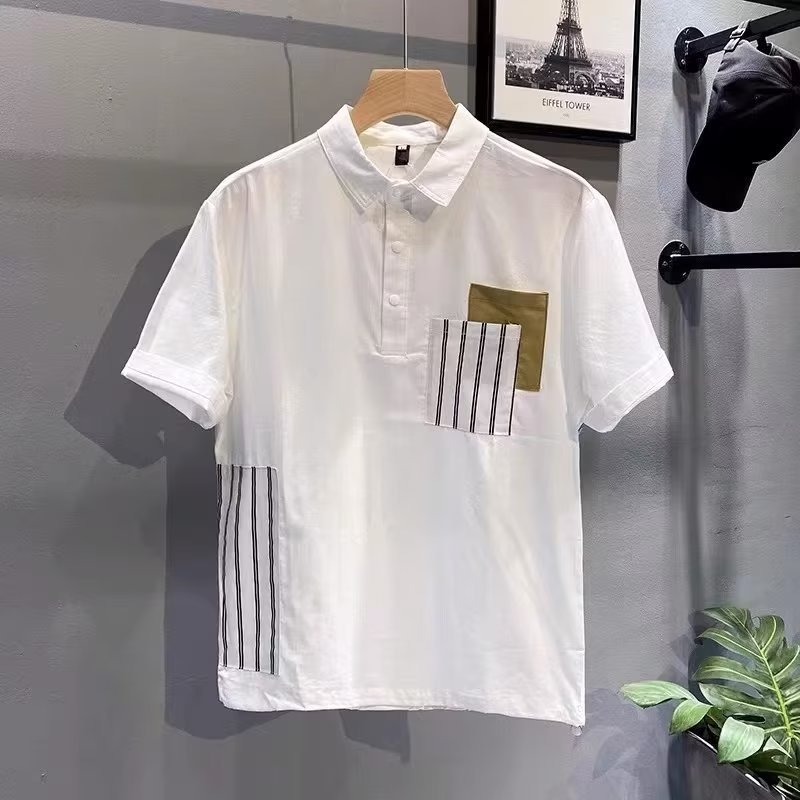 2024 moda verano nuevo estilo costuras a rayas camisa de polo casual para hombres sociedad ligera camiseta de solapa madura marea