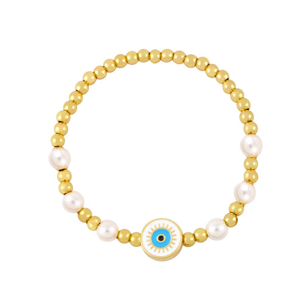 European and American bracelet female evil eyes beaded pearl copper bracelet wholesale