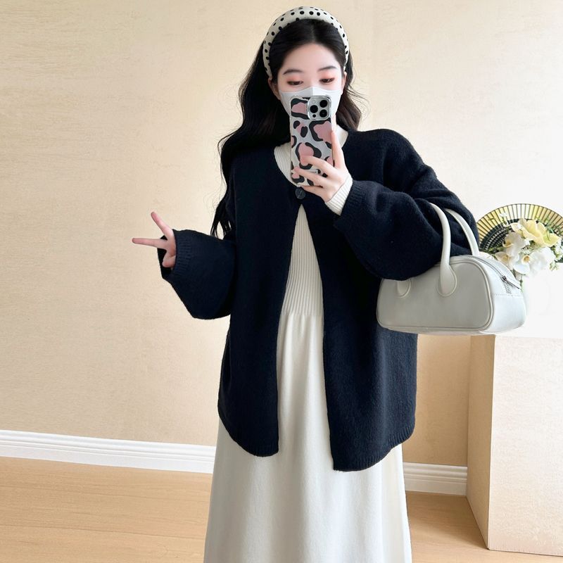 孕妇秋装套装2025新款秋冬连衣裙毛衣开衫裙子女两件套夏季慵懒风|undefined