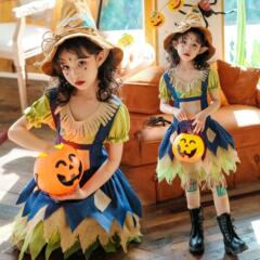 ハロウィン子供衣装ベビー子供服かかし牧歌的なドレススカート女の子ピエロ魔女パフォーマンス衣装