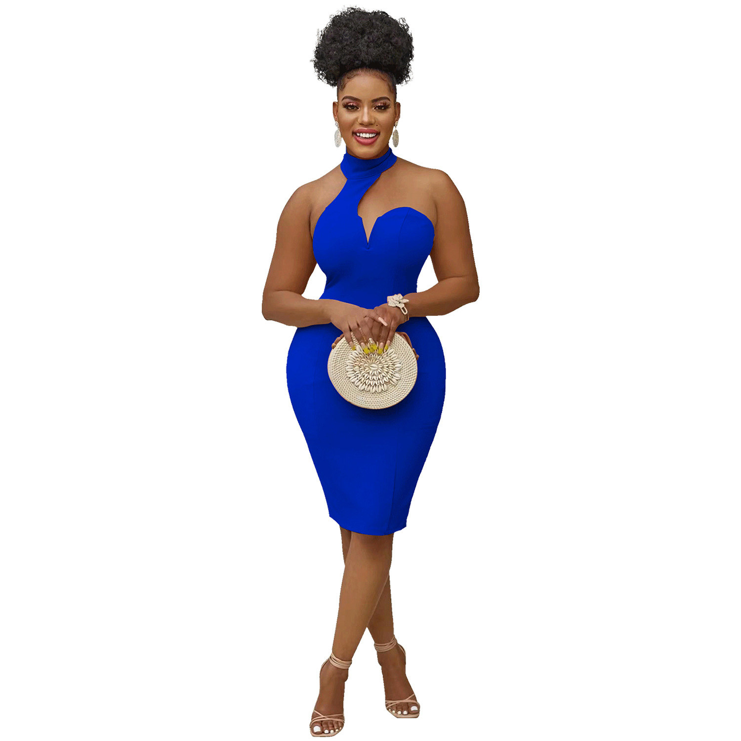 X5996 transfronterizos AliExpress Amazon europeo y americano de la moda de las mujeres color sólido cuello colgante envuelto pecho vestido sin mangas image 8