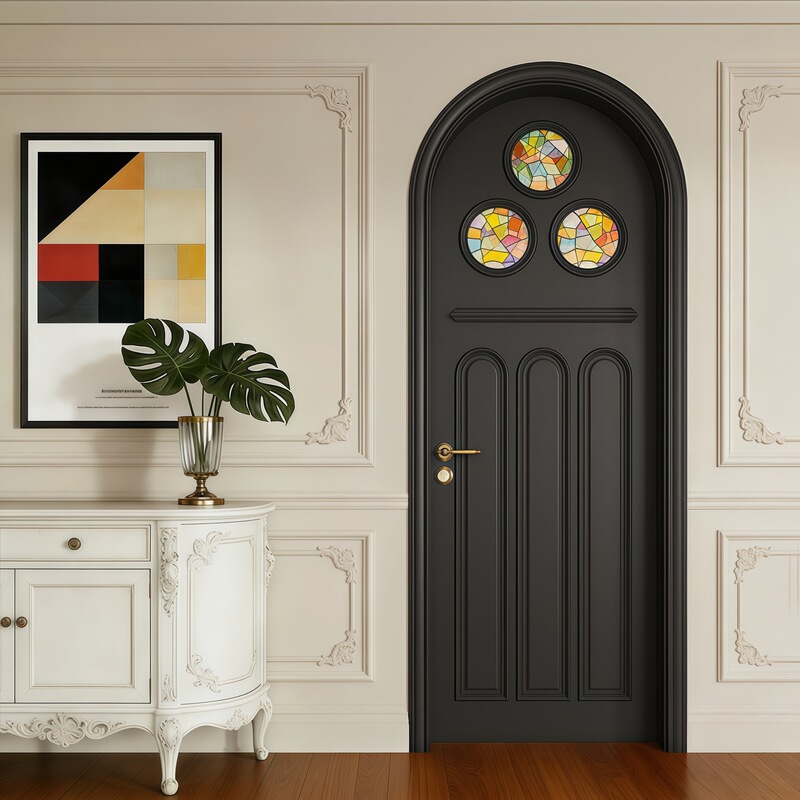 Directly Supplied from Foreign Trade, French-Style Minimalist Black Flat Lacquered Glass Door for Balcony, Kitchen, Interior Wooden Door, Bedroom Door