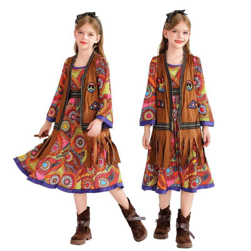 Halloween Kidsren's Costumes for Little Girls, Retro Hong Kong Style Hippies, 60S and 70S Costumes, Carnival Dresses