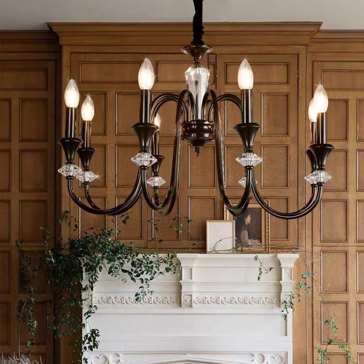 American Simple European Retro Chandelier Crystal French Accessible Luxury Candle Chandelier Living Room Restaurant Master Bedroom Lamps
