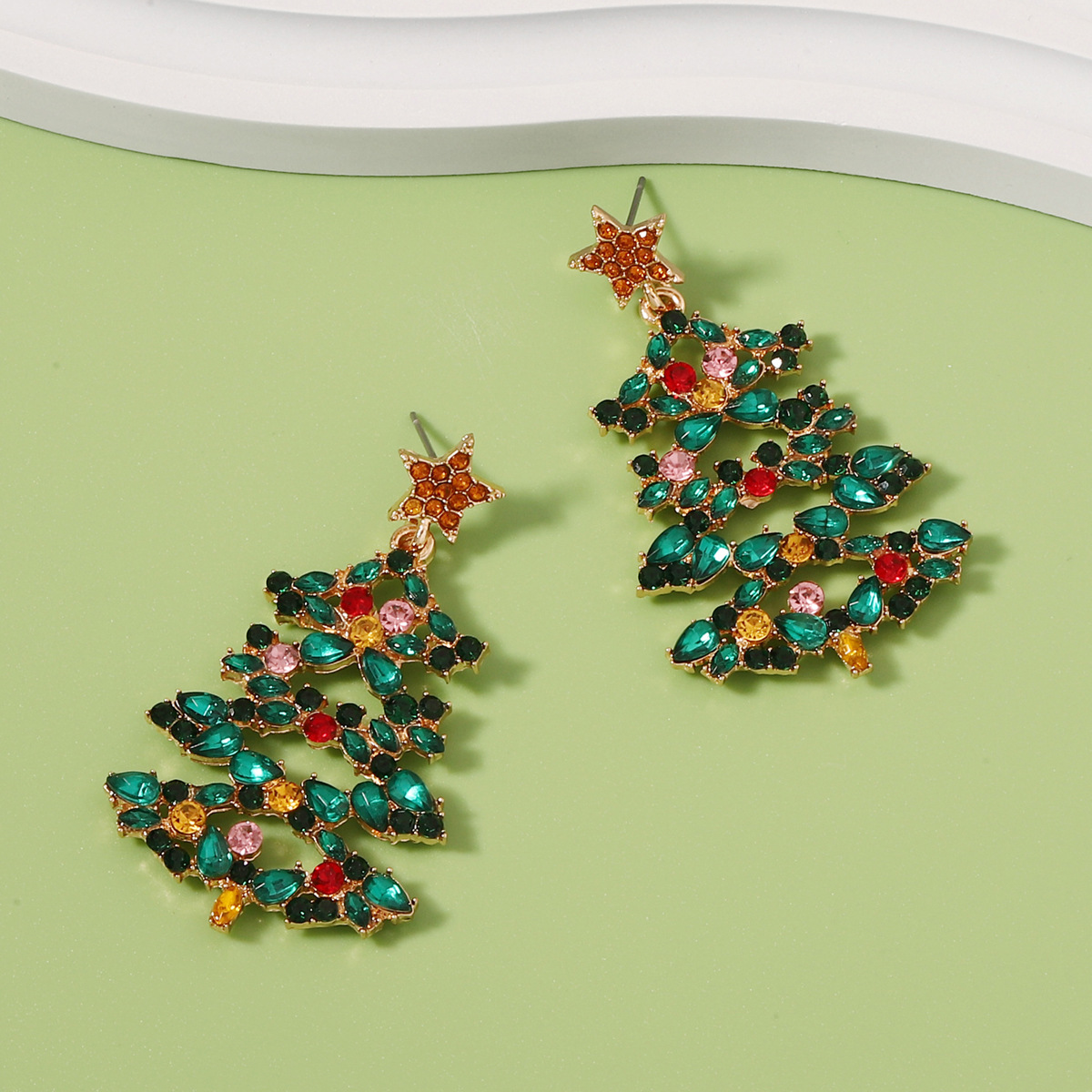 Wholesale Jewelry Streetwear Christmas Tree Alloy Rhinestones Inlay Drop Earrings display picture 5