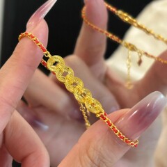 新しい中国風の砕いた氷五帝マネー赤いロープ編組ブレスレット女性の絶妙な多用途ハンドロープライト高級レトロスタイルハンドジュエリー