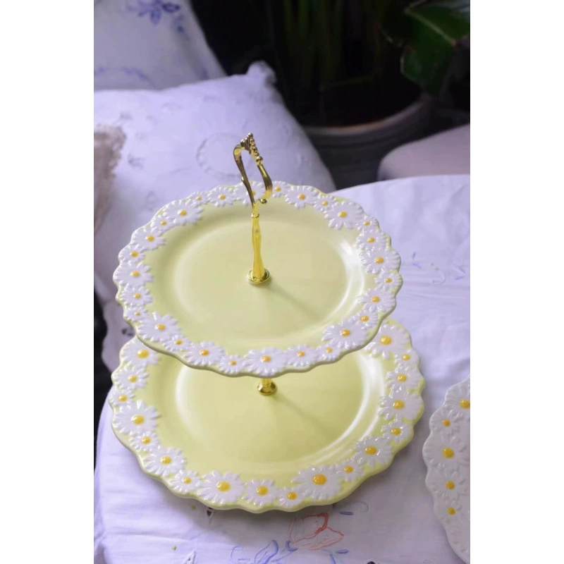 Ceramic Dinnerware Set, Fresh Daisy Pattern, Assorted Plates & Bowls (White/Yellow)