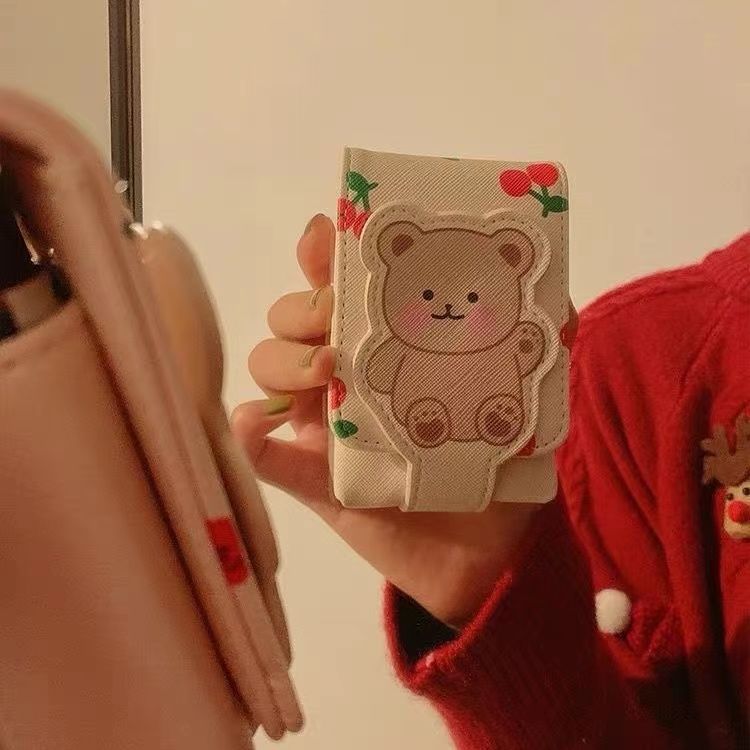 Pequeño oso lápiz labial bolsa con espejo MINI BOLSA chica portátil de viaje maquillaje bolsa de almacenamiento de maquillaje bolsa avanzada