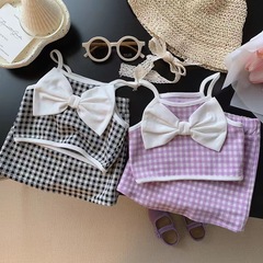 Baby girl summer Korean version versatile suit girls 2023 new style children's fashionable plaid suspender two-piece set