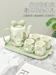 Tea Cup Retro Flower Hospitality Home Cream Living Room Set Ceramic Wedding Gift Kettle Housewarming Water Cup Set Style