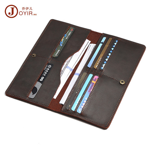 Vintage Mad Horse Leather Men's Wallet Long Simple Slim Handbag Men Genuine Leather Multi-Card Wallet Advanced Cross-border