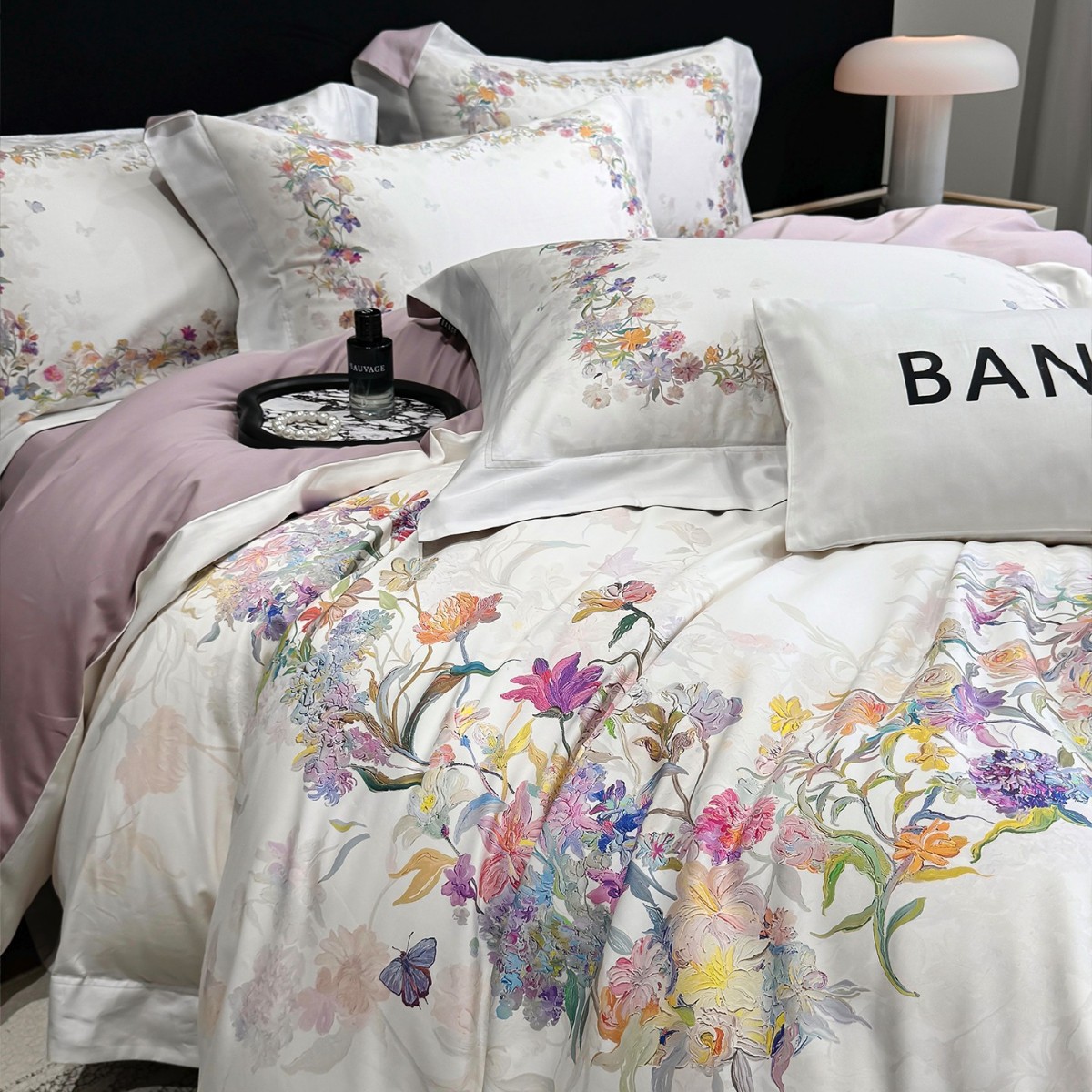 Pastoral Oil Painting Style 100S Long-Staple Cotton Bed Bed Sheetss Four-Piece Set Pure Cotton Printed Quilt Cover Naked Sleeping Bedding