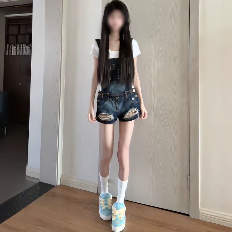 American-Style Spicy Girl Washed Low-Waist Detachable Strap Denim Shorts 2026 Spring/Summer Fashion Versatile Long Pants Vibe