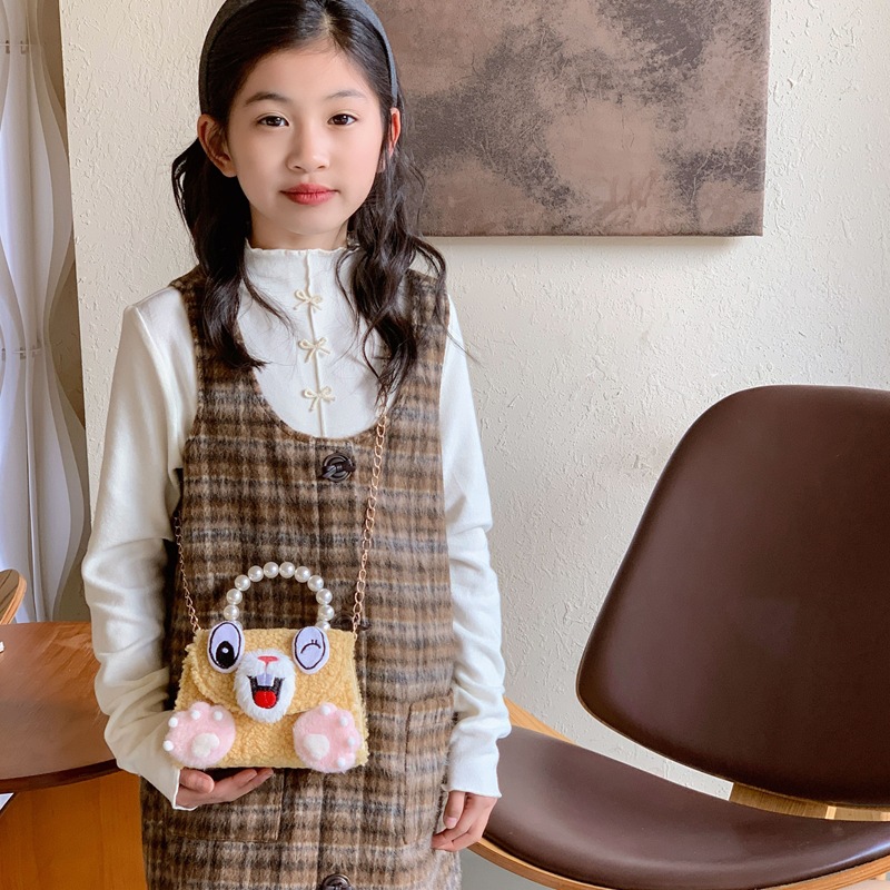 Caricatura lindo gatito niña bolsa de hombro bolsa de perlas de peluche otoño invierno 2026 nuevo accesorios para niños bolsa