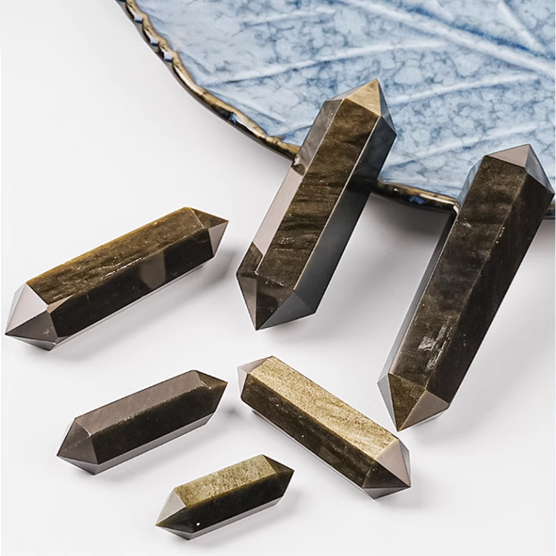 天然紫水晶黒曜石単双尖水晶柱六角柱原石磨き置物ホームリビングオフィス