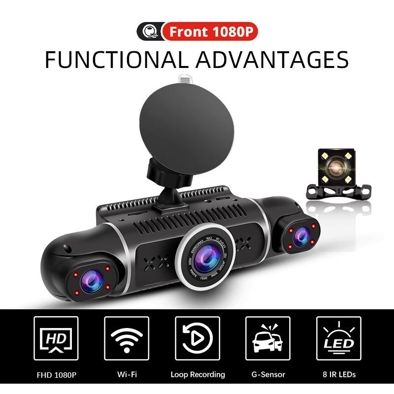 Chezai 4 Channel 3" 1080P Dash Cam Front Rear Left Right Recording (Driving recorder) - without-memory-card-4-channel-wifi-cigarette-lighter-no-24-hour-parking-monitoring