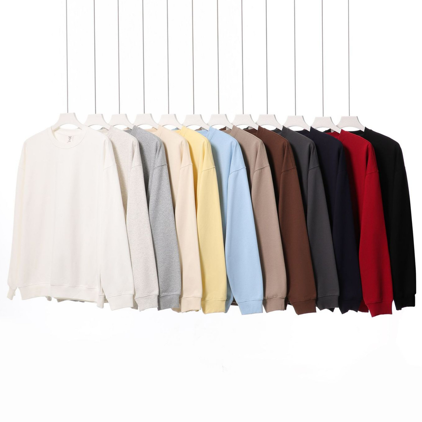 American tide brand 450g heavy big terry solid color round neck men's sweater oversize pullover sweater jacket