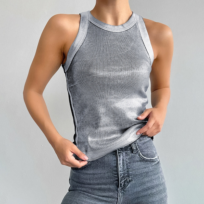 2026 Futuristic Silver Inner Knit Vest for Women, Summer Slim-Fit Fashion Pullover Top, European and American Cross-Border Women's Clothing