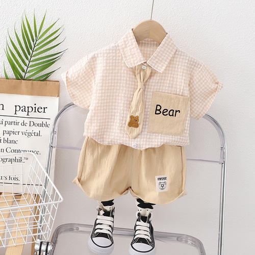 Children's clothing for boys and girls, new summer short-sleeved sets, baby foreign trade, college style shorts two-piece set, manufacturer wholesale and delivery
