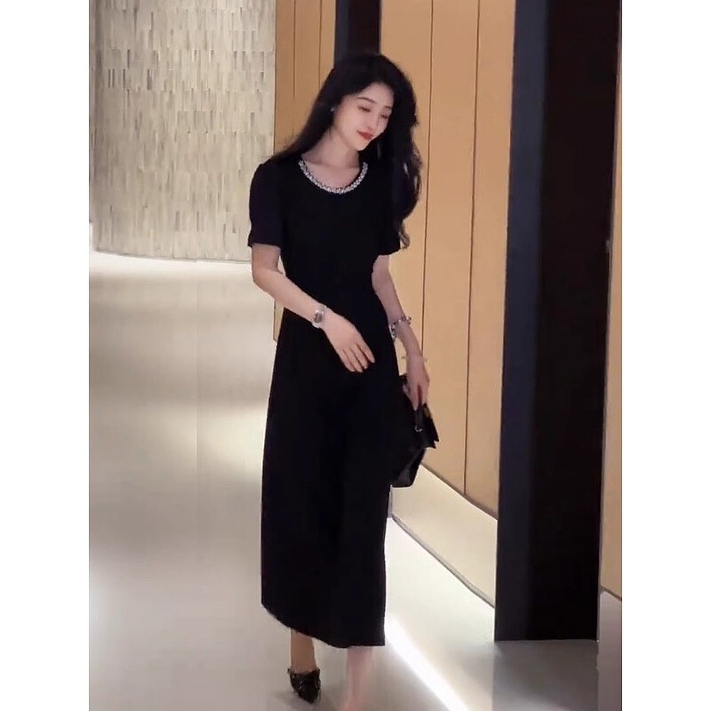 法式赫本连衣裙2025新款女夏季裙子气质显瘦轻奢高级感小黑裙长裙|undefined