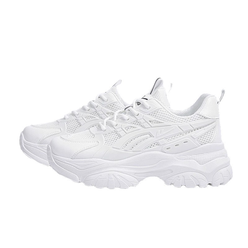 Zapatillas blancas transpirables de suela gruesa, estilo coreano, nuevo diseño sencillo, zapatos estilo papá, estilo universitario, zapatos casuales que no son apremados para mujer.