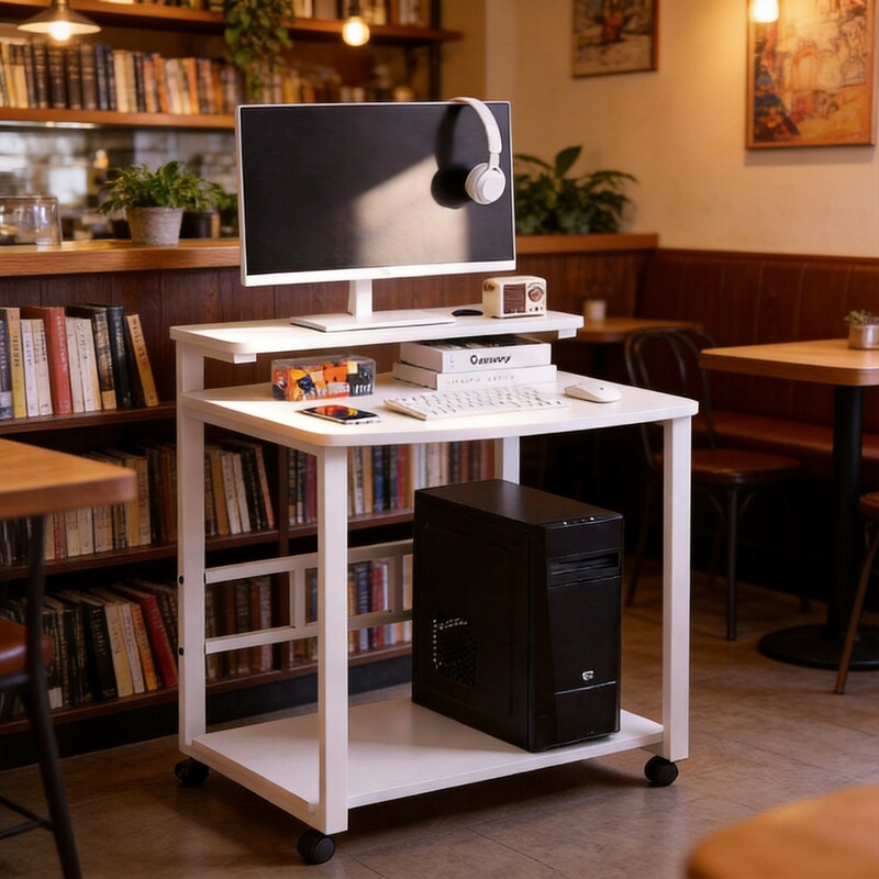 Movable computer desk with wheels, suitable for rental apartments, study rooms, bedroom desks, small tables, double-layer storage office desk Movable computer desk with wheels, suitable for rental apartments, study rooms, bedroom desks, small tables, double-layer storage office desk