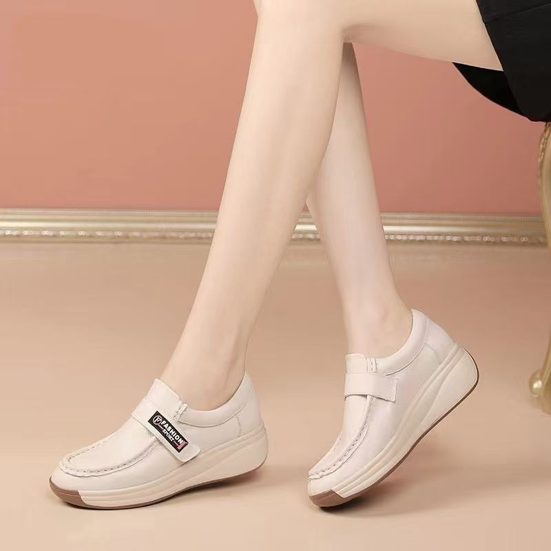 Zapatos blancos velcro de tendón de toro con un pie en la parte inferior de la piel de un hombre se quita los zapatos de cuero de la mujer talón inclinado no se cansa de los pies zapatos de otoño de la mujer talón plano image 3