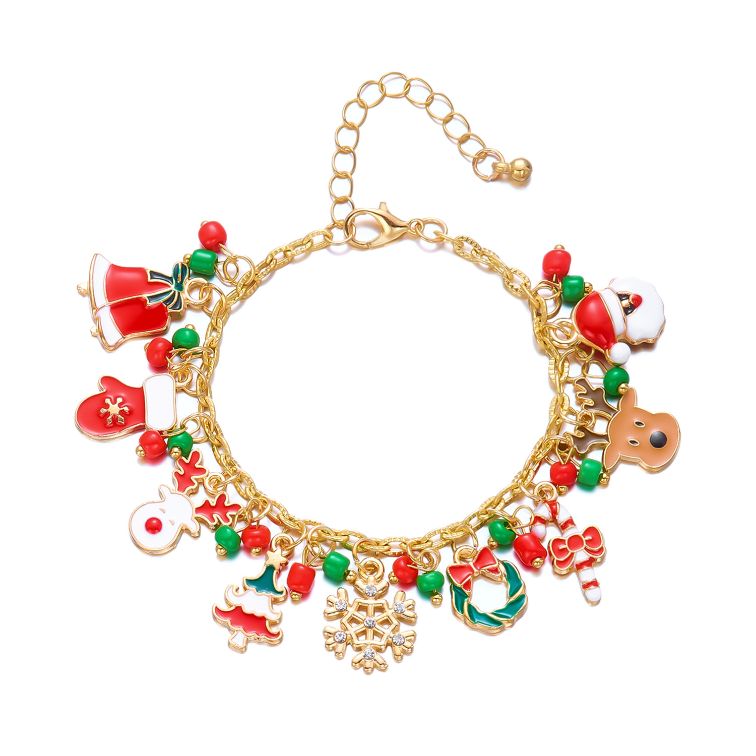 Navidad europea y americana transfronteriza nueva creativa de dibujos animados de Navidad pan de jengibre hombre de Navidad colgante de árbol de Navidad pulsera de aleación al por mayor image 13