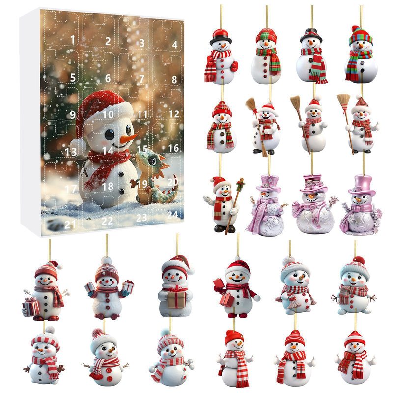 クリスマスが来たカウントダウンブラインドボックスかわいい雪だるまアクリルペンダントクリスマスカレンダーブラインドボックス|undefined
