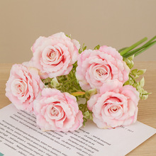 蜀门玫瑰花绢花假花仿真花干花花束客厅餐桌装饰摆件插花花瓶套餐
