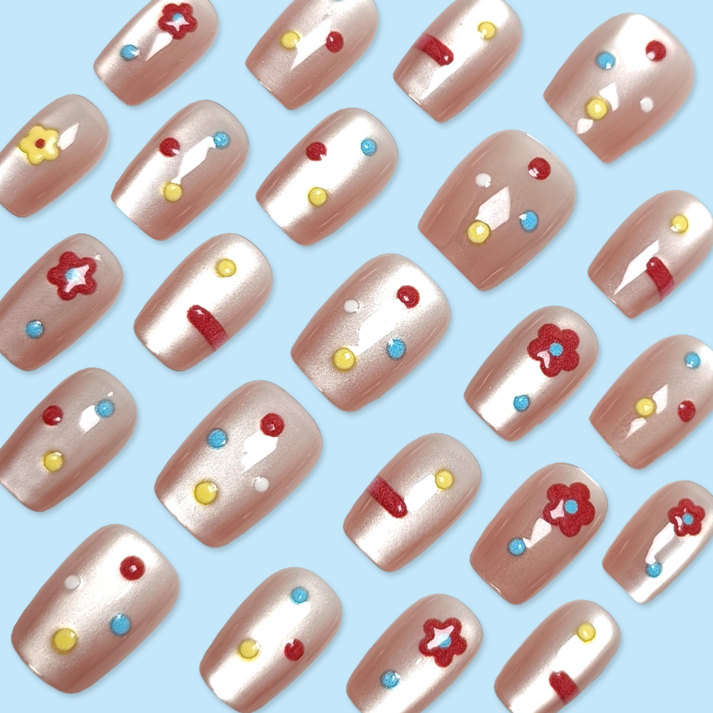 Advanced Sense 3D Sense Flower Nail Parche en relieve Corto ojo de gato con armadura 30 piezas en caja de uñas falsas