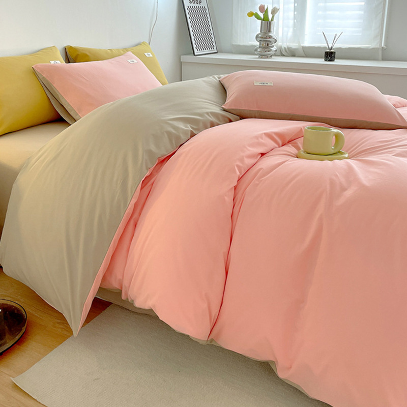 Estilo simple algodón lavado de algodón traje de cuatro piezas 100 algodón individual funda de edredón otoño e invierno dormitorio de estudiantes ropa de cama