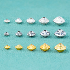 テクスチャード UFO ビーズシルバービーズルースビーズアクセサリービーズ 925 スターリングシルバーレトロ diy ネックレスブレスレットアクセサリー大穴スペーサービーズ
