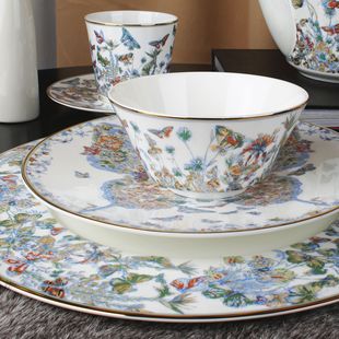 Bone China Tableware Set French Retro Tableware Accessible Luxury Dinner Plate European Bowl Butterfly Set Home Set Bone China