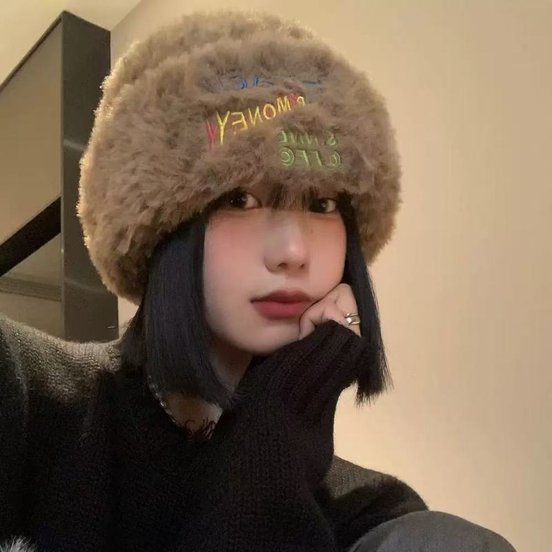 可爱小熊耳朵毛绒帽女冬季保暖大头围针织帽毛线帽百搭护耳显脸小|undefined