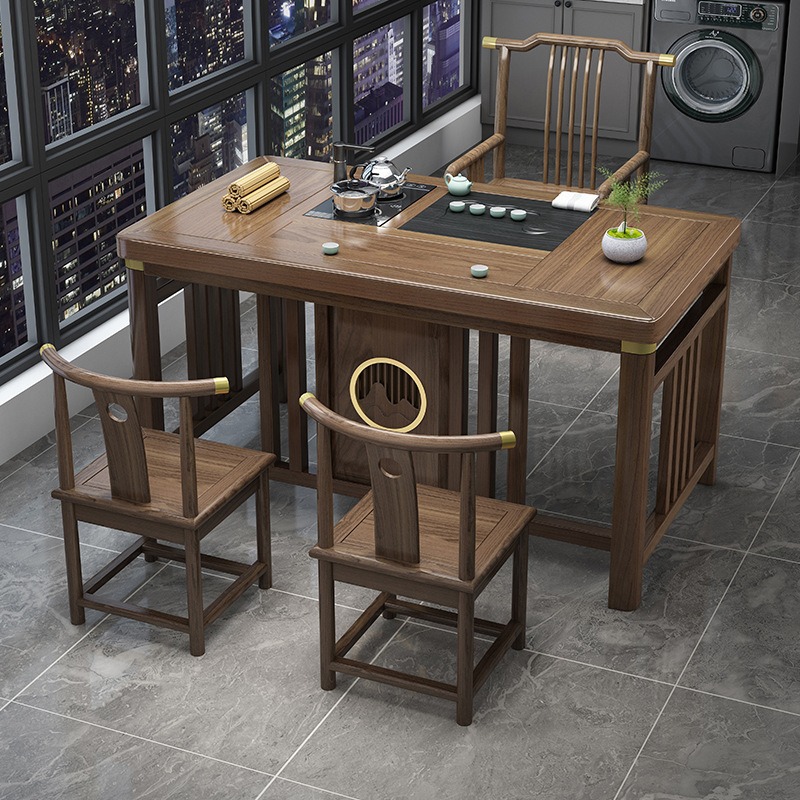Tabla de té de balcón pequeña combinación de silla nueva mesa de té de oficina de madera maciza china una mesa y cinco sillas mesa de té de kung fu doméstica