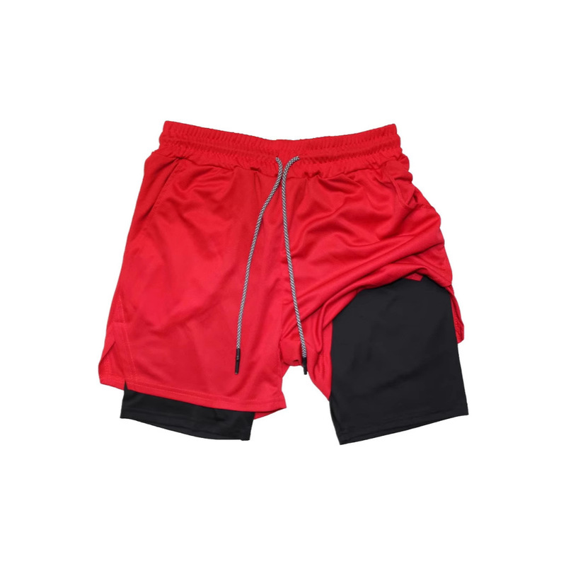 Cross-border 2025 Summer Men's Double-layer Shorts Breathable Fitness Leisure Sports Beach Pants Light Plate