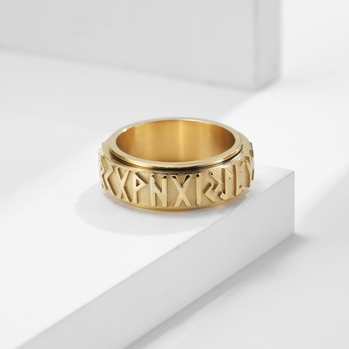 Amazon Nordic Viking rune text stainless steel rotating ring ring retro decompressed titanium steel hand jewelry