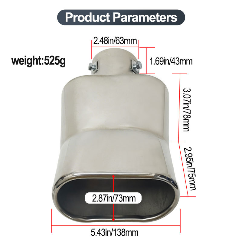 Cross-Border Best-Selling Square Flat-Mouth Exhaust Tip Stainless Steel Universal Muffler Modified Exhaust Pipe Tailpipe