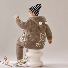 实体批发男童睡衣冬季款儿童三层夹棉加厚珊瑚绒小男孩大一件代发